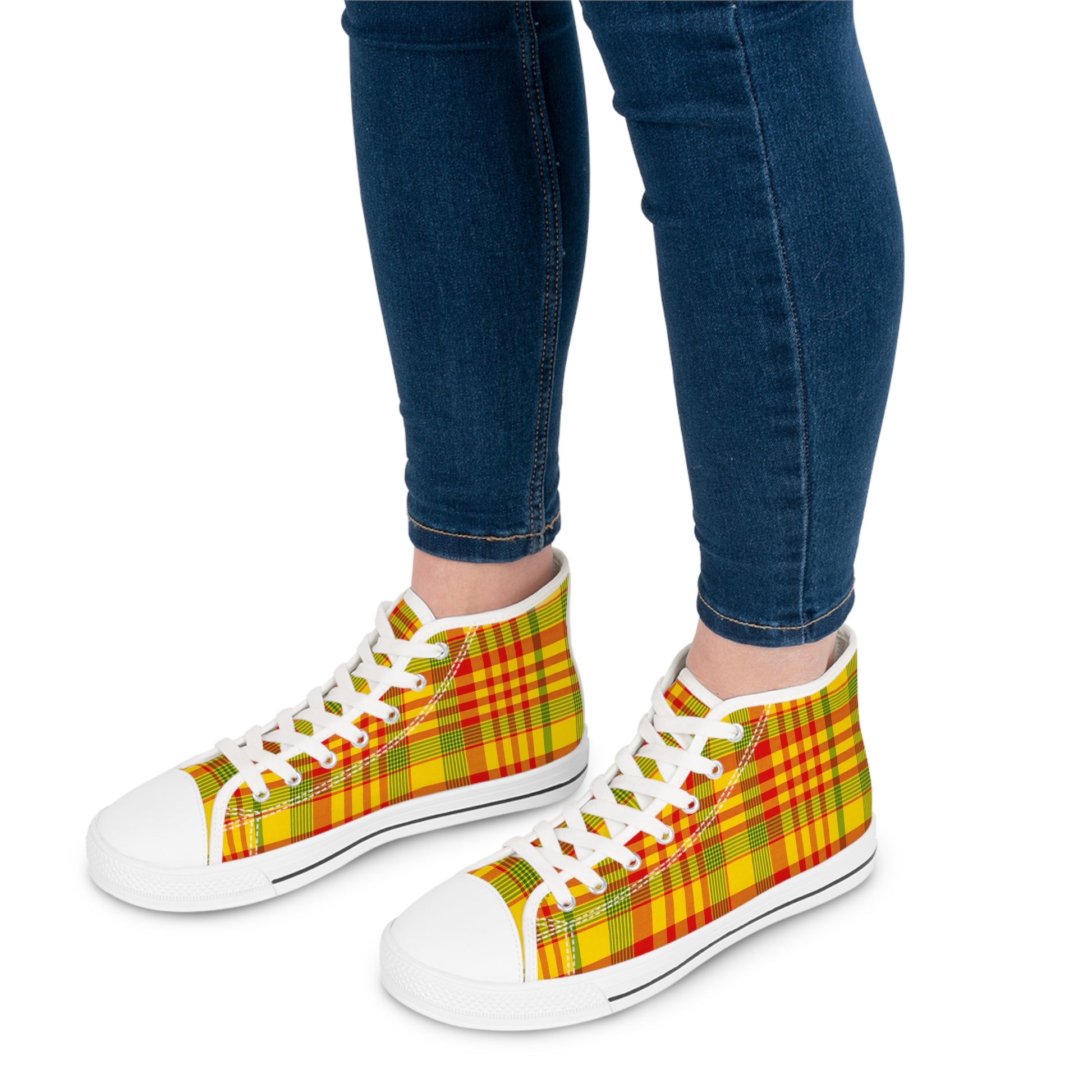 Colorful Plaid Women's High Top Sneakers, Casual Footwear, Trendy Sneakers, Fashionable Gift, Everyday Wear, Spring Styles