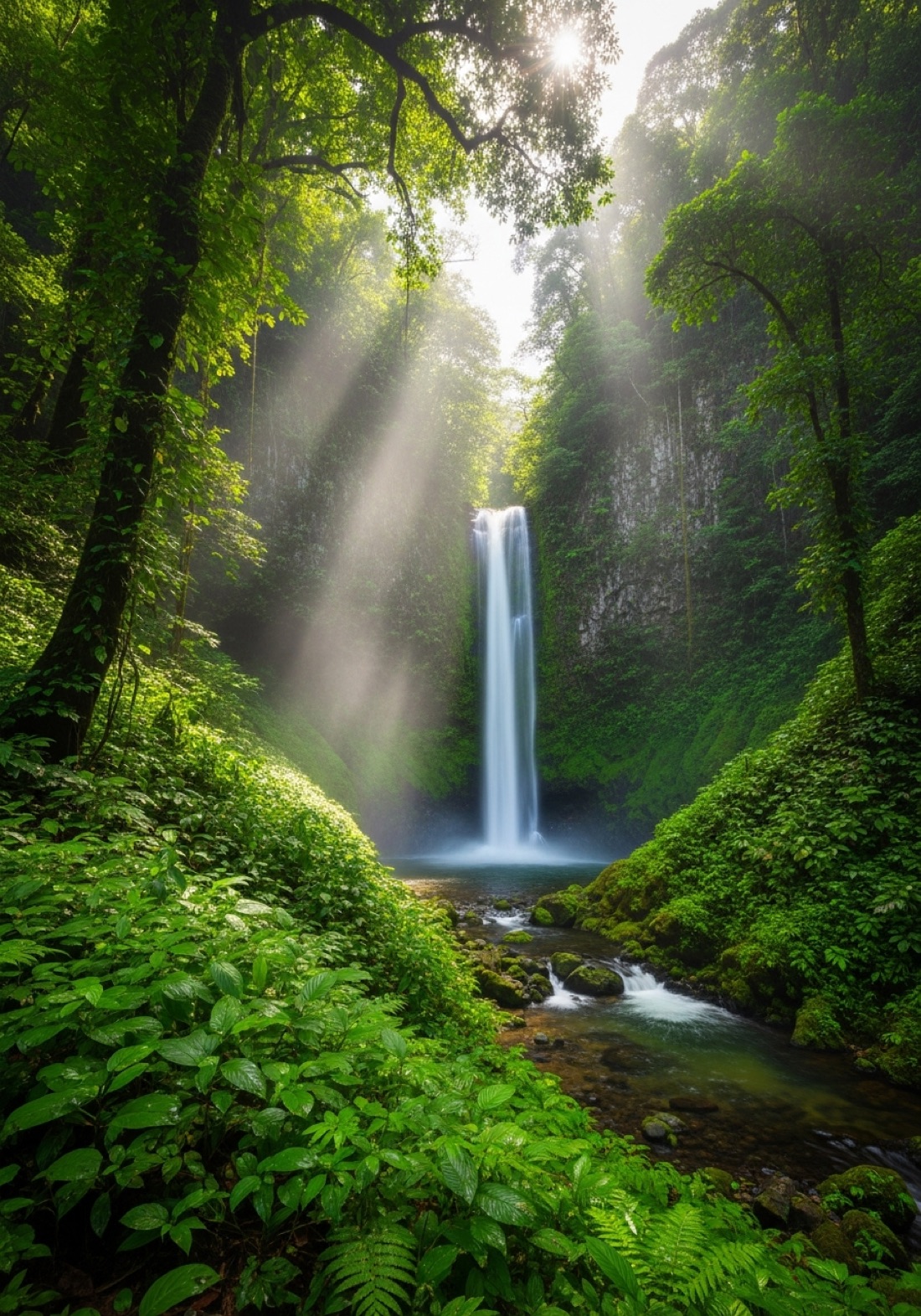 Lush Saint Lucia rainforest waterfall